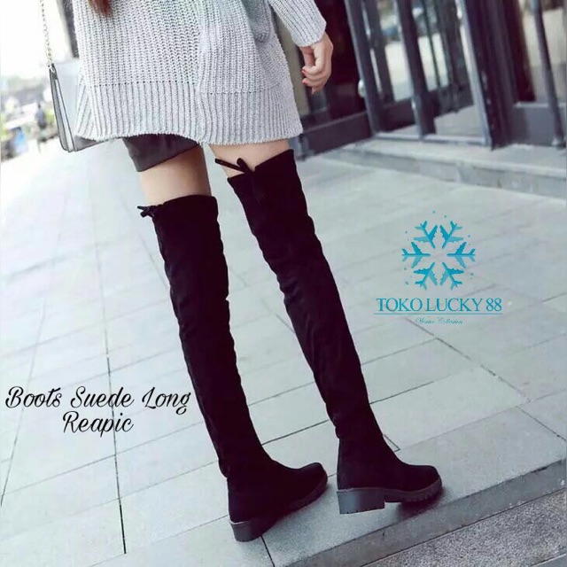 IMPORT MOLLAD Boots Suede Long Winter Overknee Suede Black Panjang Sepaha