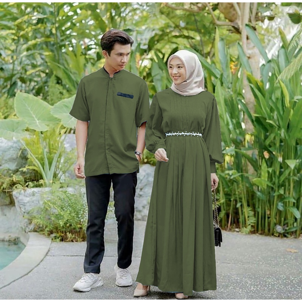 QUINNYSHOP-COD-BAJU COUPLE WANITA MUSLIM-BAJU PASANGAN LEBARAN MUSLIM-PAKAIAN MUSLIM-Hijau Army