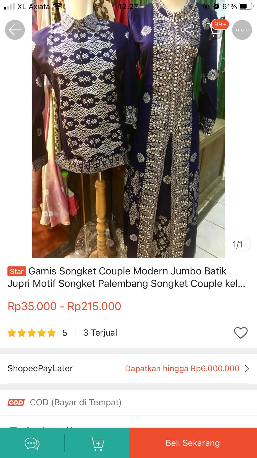 Gamis Songket Couple Modern Jumbo Batik Jupri Motif Songket Palembang Songket Couple Keluarga