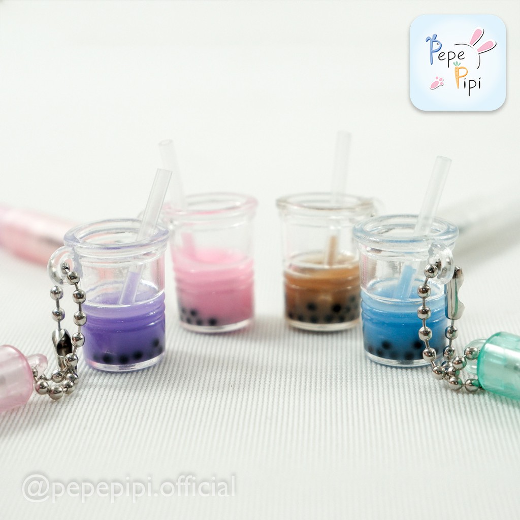 4 &amp; 12 pcs Pena Boba Bubble Tea Bolpen Pen Pulpen Gelpen Karakter Murah Lucu Selusin