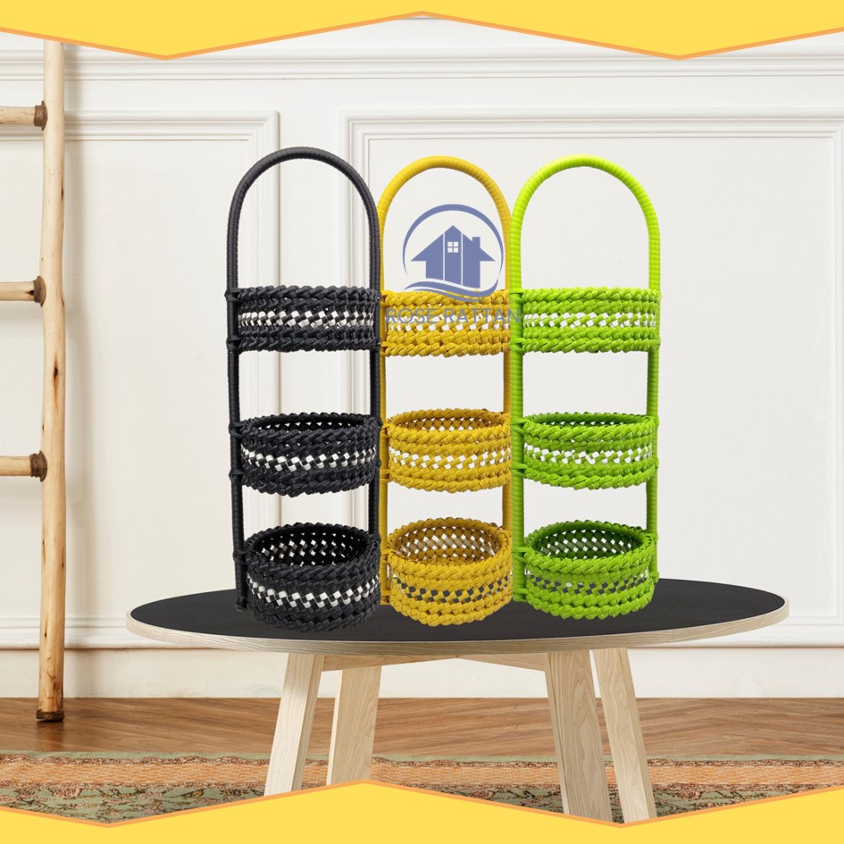 KERANJANG BUMBU 3 SUSUN RANTANG BESI PENYIMPANAN BUMBU DAPUR ROTAN SINTETIS TERMURAH