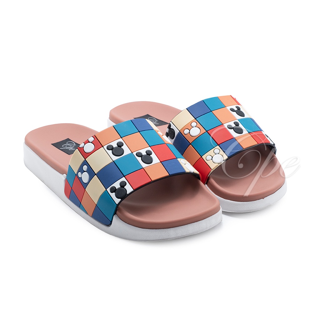 CALL  SLPT MKEY Sandal Slop Slip On Teplek Wanita Sandal Cewek-V.2 Brown