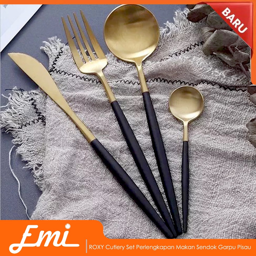 ROXY Cutlery Set Perlengkapan Makan Sendok Garpu Pisau Portuguese C29 - Black Gold