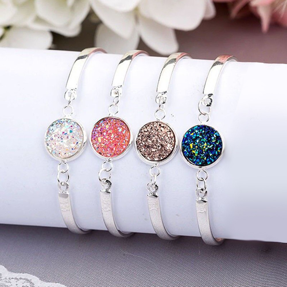 Gelang Aksesoris Wanita Natural Geode Stone Bangles Rhinestone Bracelet Jewelry jew36