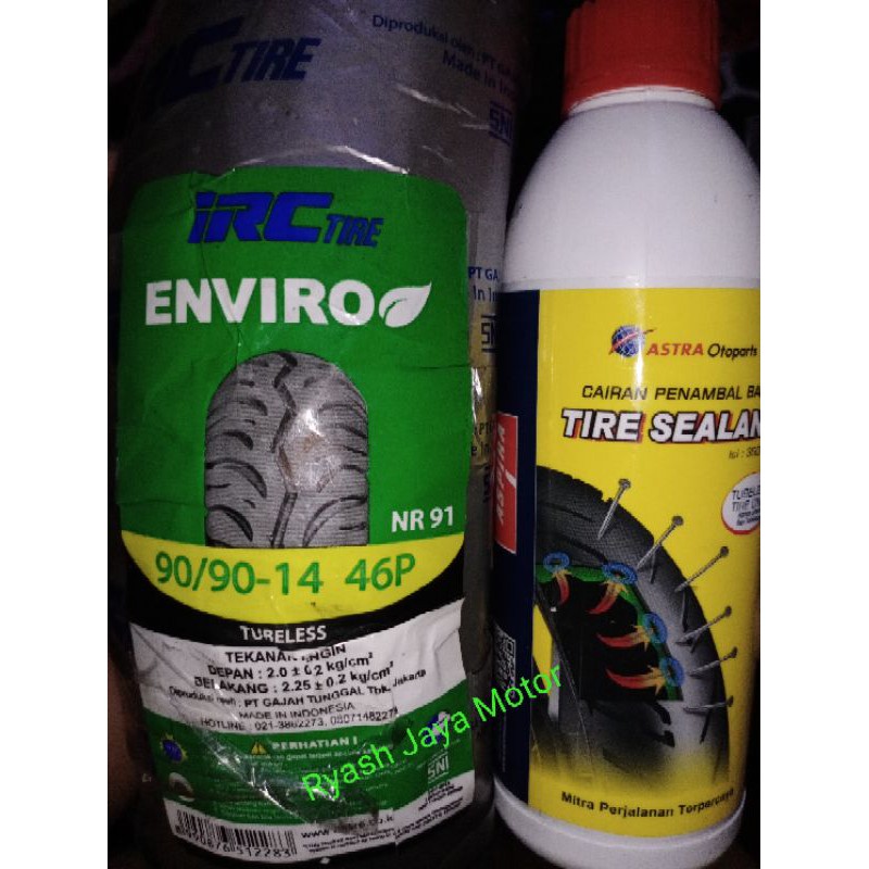 Ban tubeless IRC Enviro 90/90-14 + pentil + cairan tubeless 350ml  for vario 125/150/Beat series/Vario 110/Mio J/Mio M3/X-Ride new 125/Fino new 125/Genio/Beat new 2020/Beat karbu/F1/street/pop/Scoopy karbu/F1/Spacy karbu/F1/dll