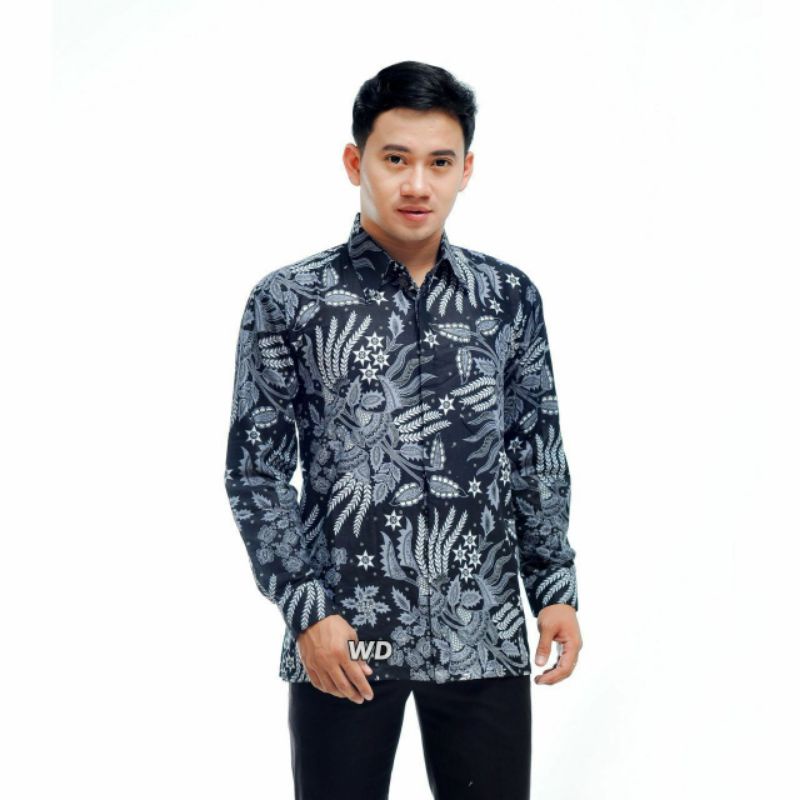 Kemeja Batik Pria Lengan Panjang Baju Cowok Slimfit M L XL Terlaris