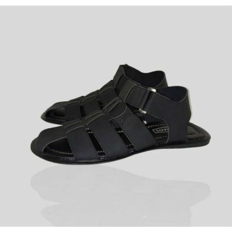 Sandal Sepatu Flat BIG SIZE 44-47 / Selop Slip Tali Casual Pria Kulit Size Besar JUMBO, Hitam