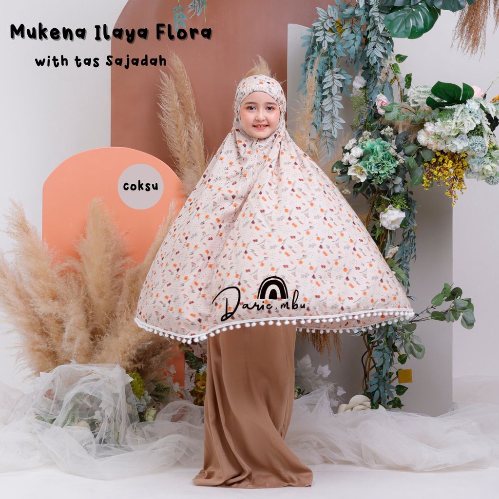 Mukena Anak Rayon Kombinasi ( Umur 8 - 13 Tahun) Tas Sajadah Ilaya Bunga Teratai Katun Rayon Premium