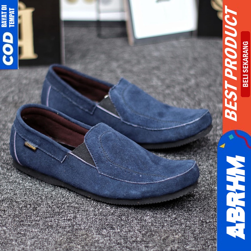 Sepatu Slip On Kulit Asli Kerja Santai Casual Hitam Pria Abrhm Jester