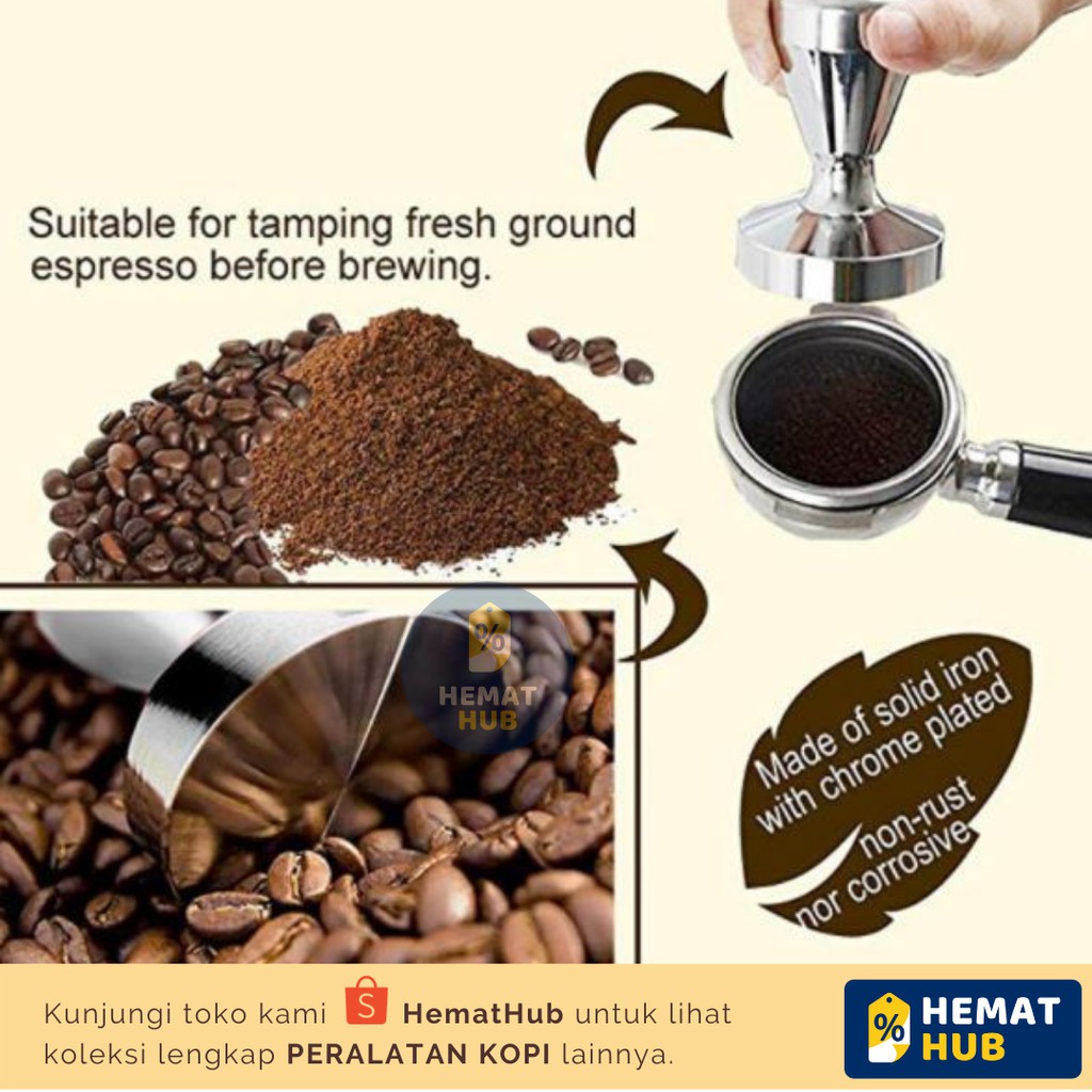 Tamper Kopi Coffee Espresso Tamping Peralatan Perlengkapan Bubuk Stainless Steel Flat 51mm Plated