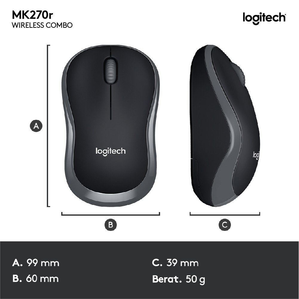 Logitech Keyboard + Mouse Wireless MK270r - Wireless Keyboard + Mouse MK 270r-7