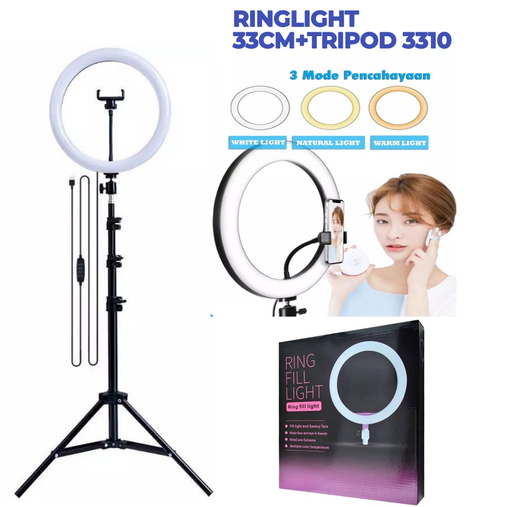 TreTrend-Paket Ringlight LED 33 CM / Lampu Make Up Vlog Plus Tripod Weifeng multi live