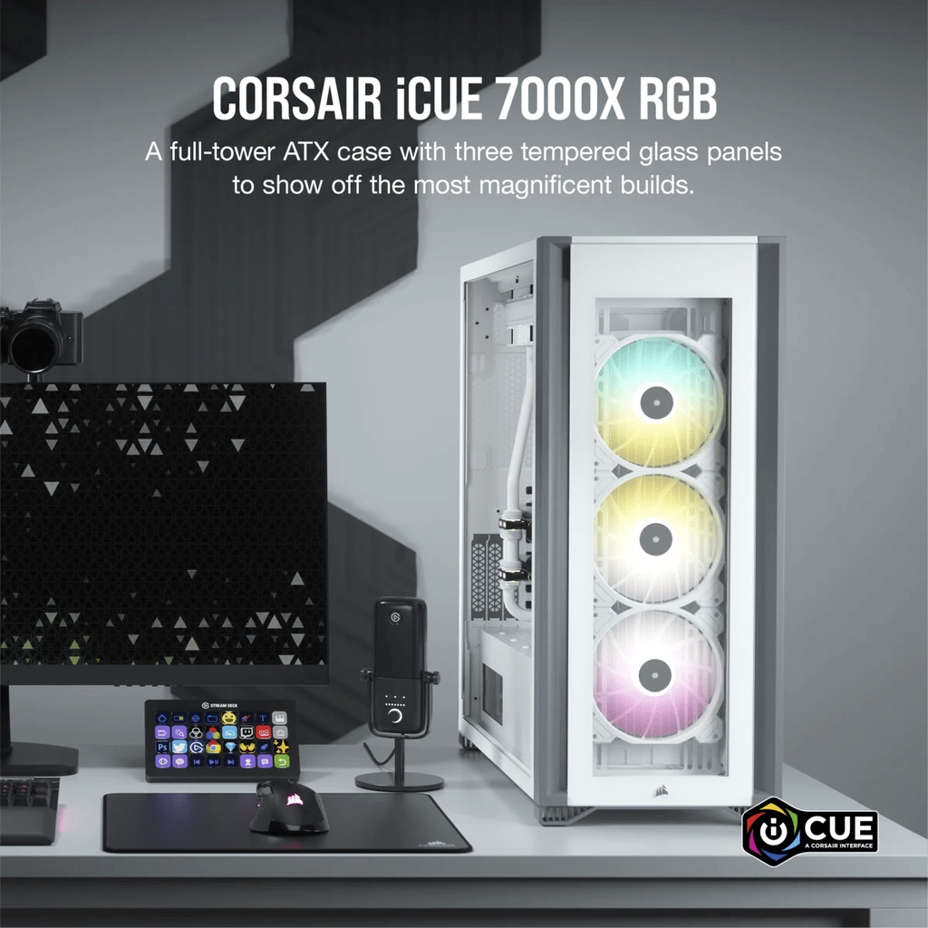 Corsair iCUE 7000X RGB Tempered Glass Full-Tower ATX Gaming Case - White Putih