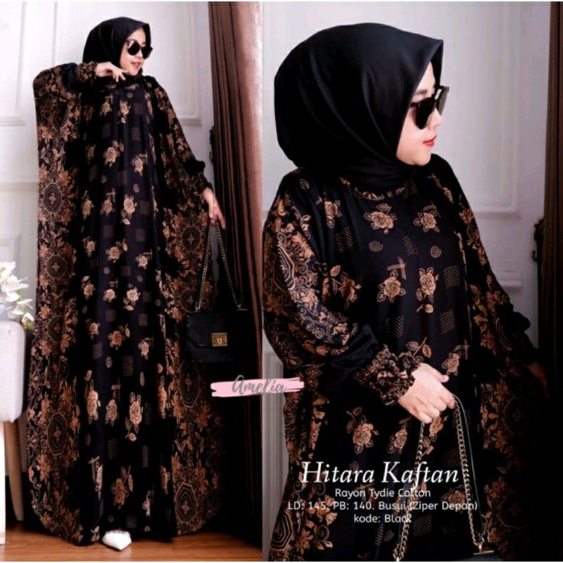 HITARA KAFTAN Baju Gamis Abaya Long Midi Dress Kaftan Fashion Muslim Wanita Motif Batik Soloan Sogan