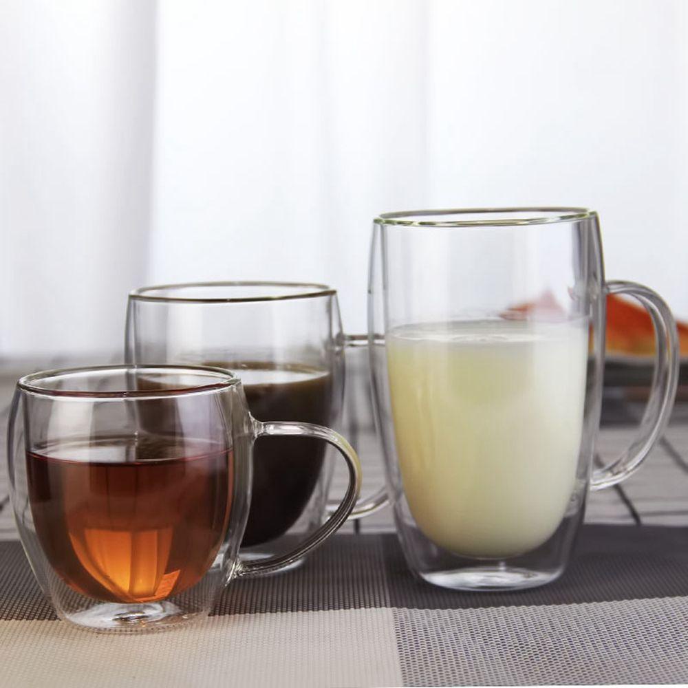 Lanfy Insulated Glass Cup Gelas Tahan Panas Sarapan Dinding Ganda Untuk Jus Susu Perlengkapan Minum Dapur Dengan Pegangan Gelas Cangkir Teh