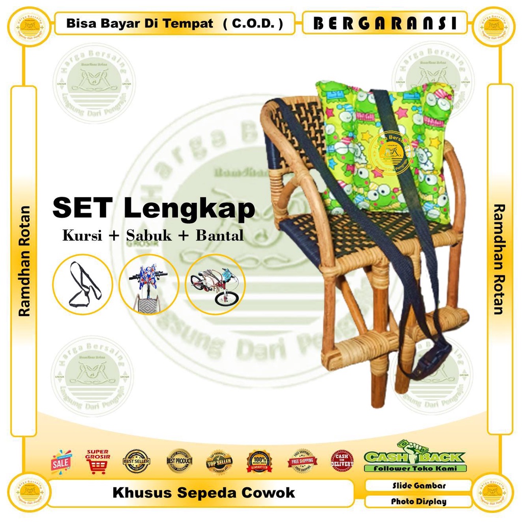 Boncengan Depan Sepeda Cowok Bahan Rotan - Ramdan Rotan - Kursi Bonceng Rotan Sepedah Lelaki - Duduk