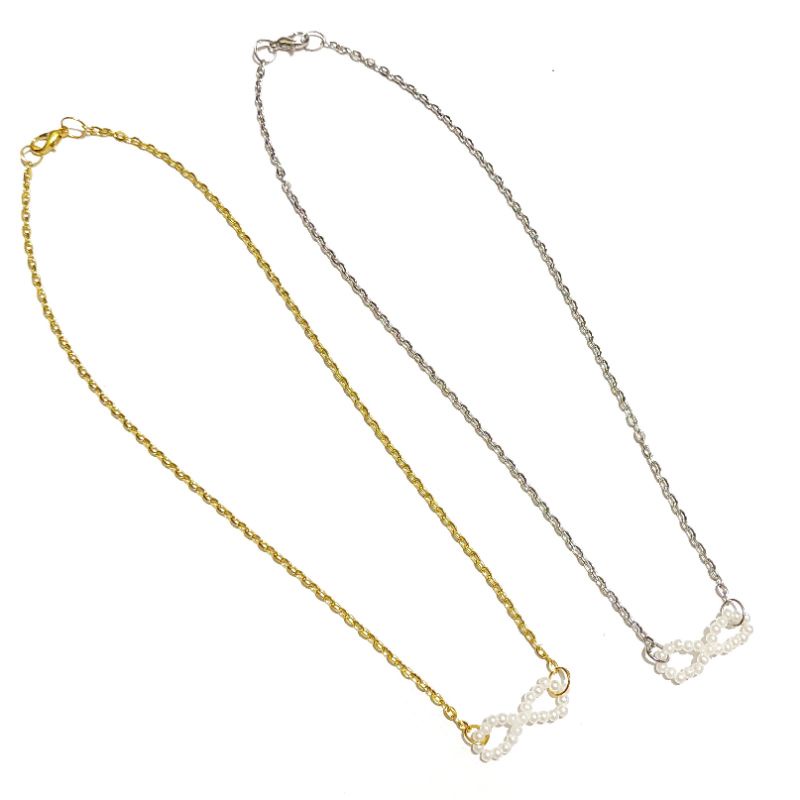 Kalung Korea Liontin Infinite Pearl Mutiara Infinity Korean Necklace Klavikula