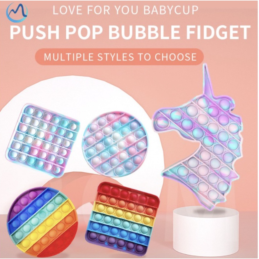 PUSH POP IT Fidget Toys Rainbow Unicorn Mainan Squishy Anak Stress Relieve GoBang Toy