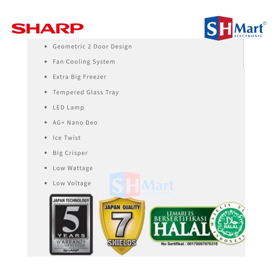 KULKAS SHARP 2 PINTU SJ-237MG / SJ237MG NO FROST GLOSSY DOOR SHARP GARANSI RESMI (MEDAN)