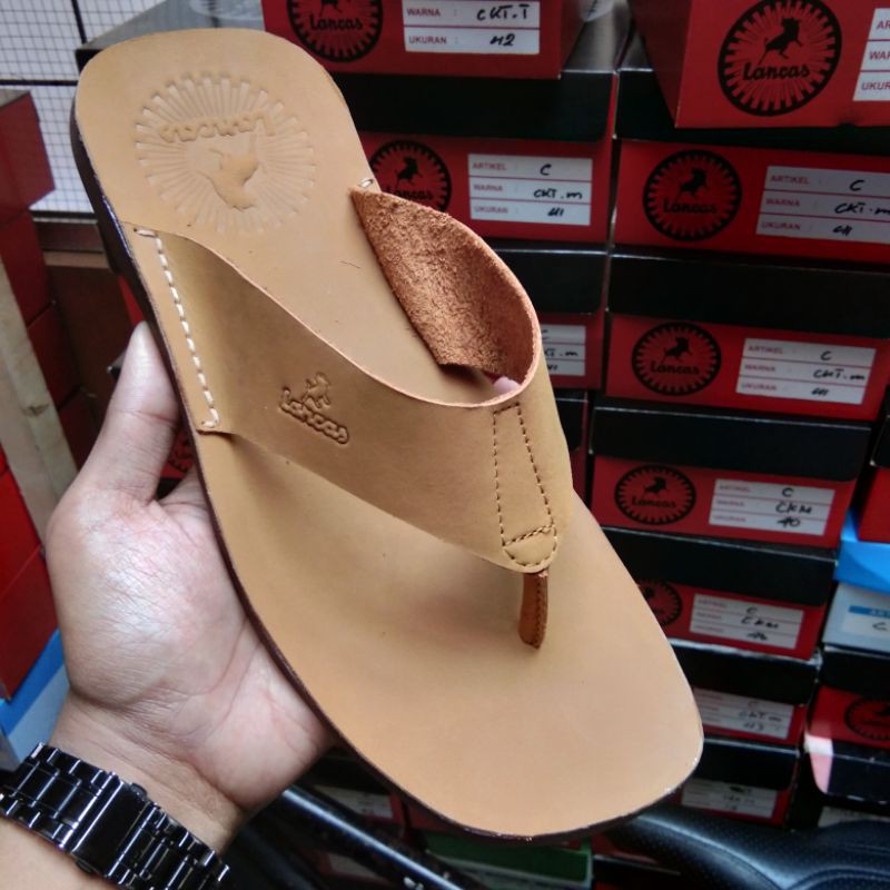 Sandal jepit pria kulit lancas/sendal cowo kulit asli casual terbaru