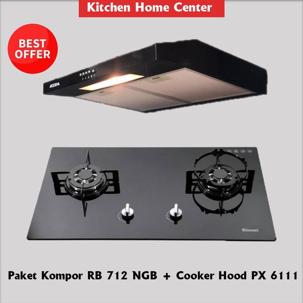 Paket Kompor Tanam  Rinnai RB 712 NGB + Cooker Hood Modena PX 6111