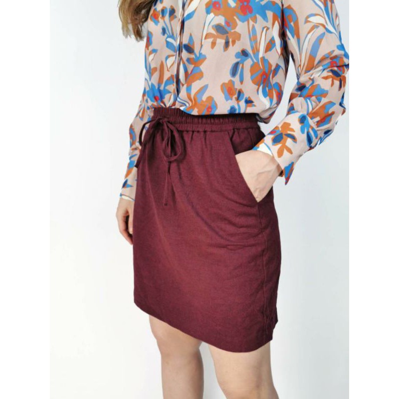 Loft maroon &amp; grey drawstring pocket skirt