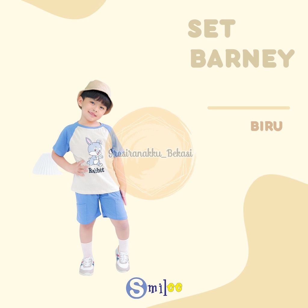 Setelan Anak Unisex  Barney  Smilee Warna  Biru  Rabbit Size 1-5 Thn