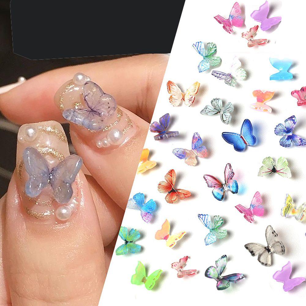 Mxbeauty 20 Pcs Ornamen Kupu-Kupu 3D Bahan Resin Aksen Berlian Imitasi Untuk Nail Art