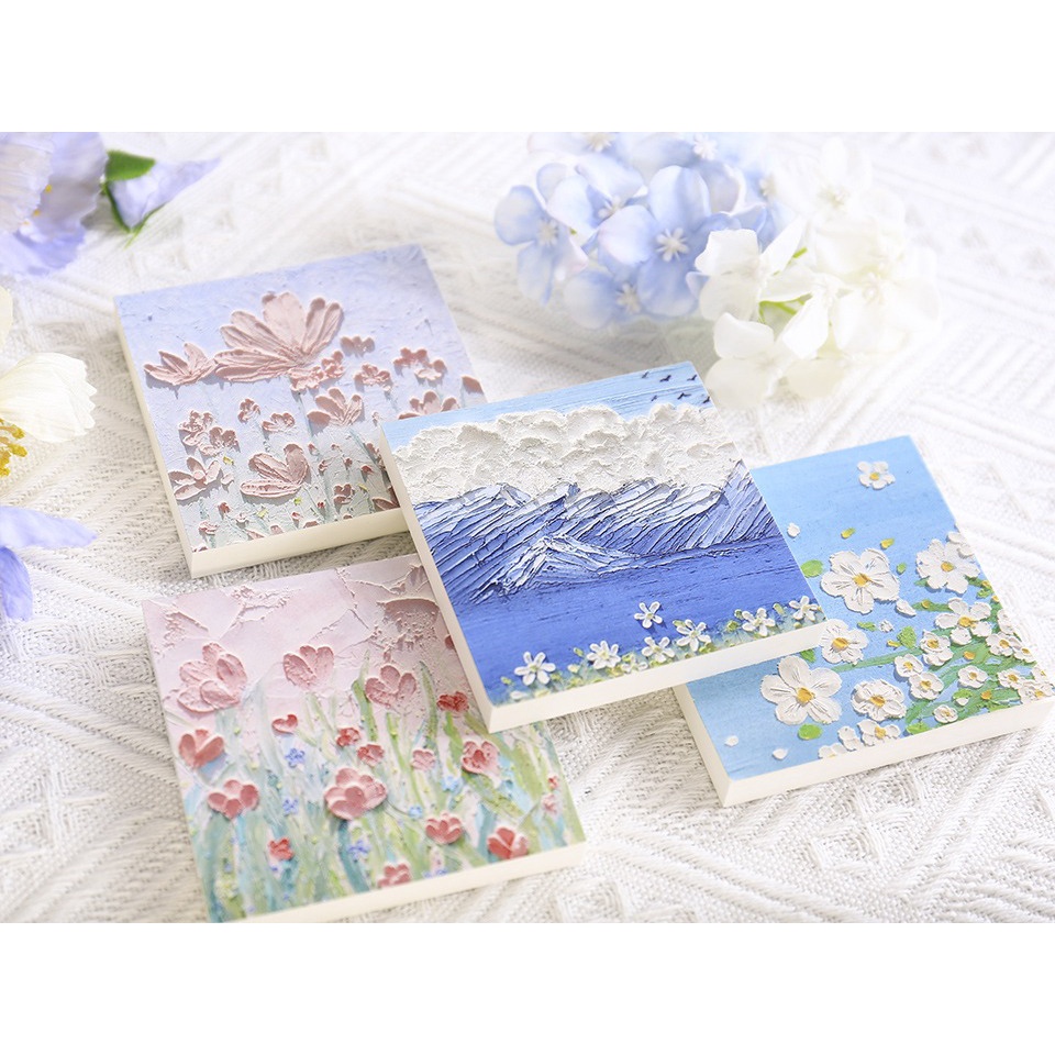 Flower Painting Square Memopad Aesthetic