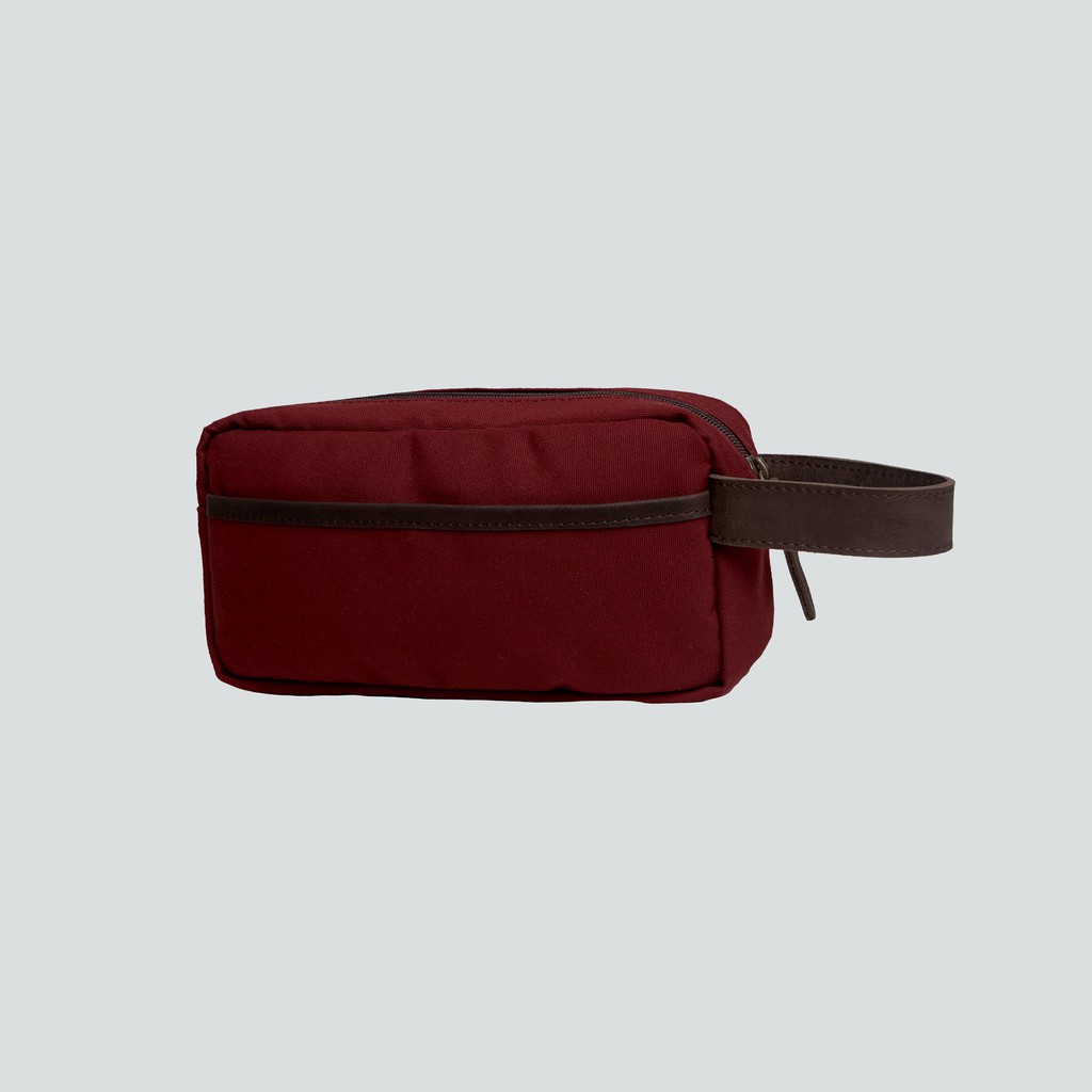 [PREMIUM] Tas Tangan Pria Wanita Handbag Eastmovin Rakia Pouch Cowok Maroon Bahan Kanvas TEBAL &amp; Kulit ASLI