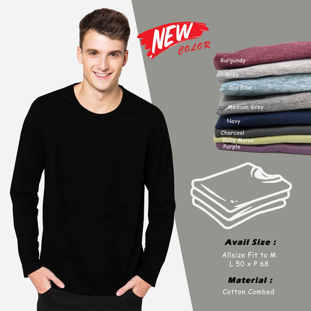 Kaos Polos Lengan Panjang Unisex Pria Wanita Kaos Katun Kaos Polos Lengan Panjang Unisex Pria Wanita Kaos Katun