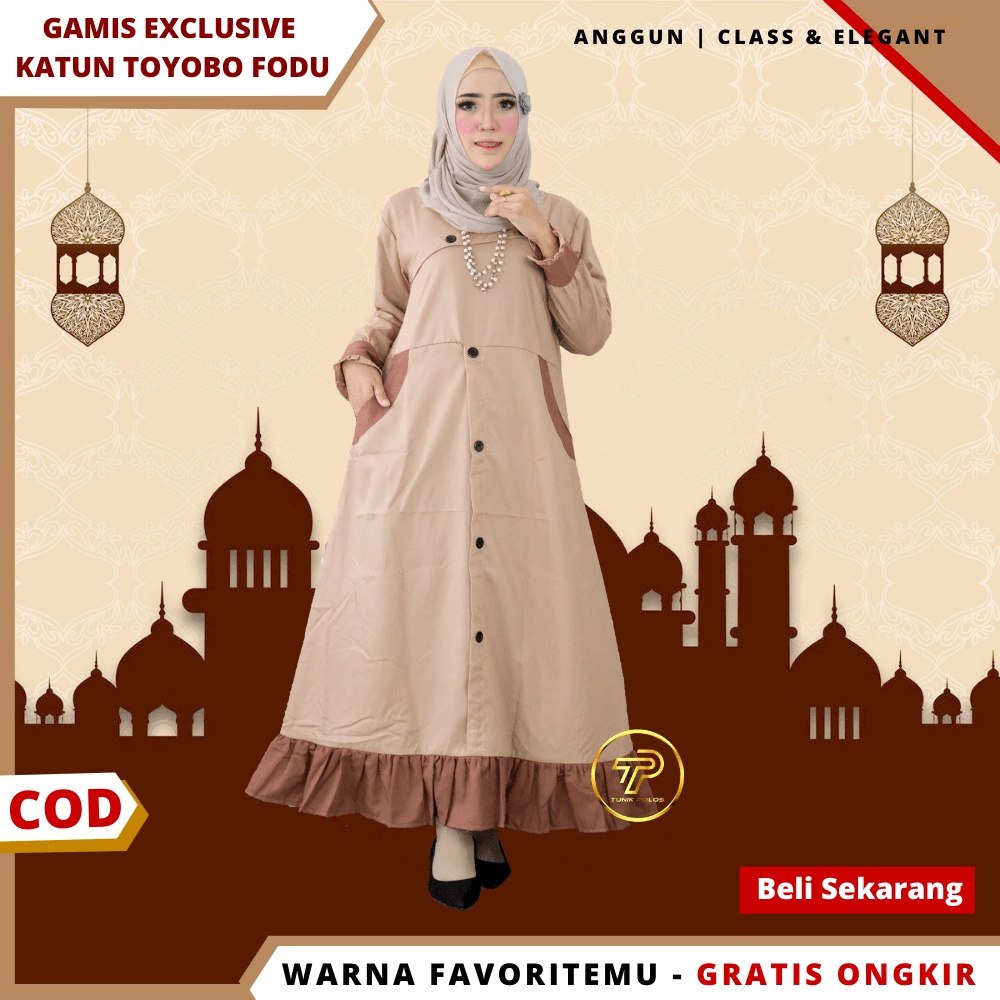 Baju Gamis Wanita Remaja Bahan Katun Toyobo Kombinasi 2 Warna Terbaru Kekinian Premium 6