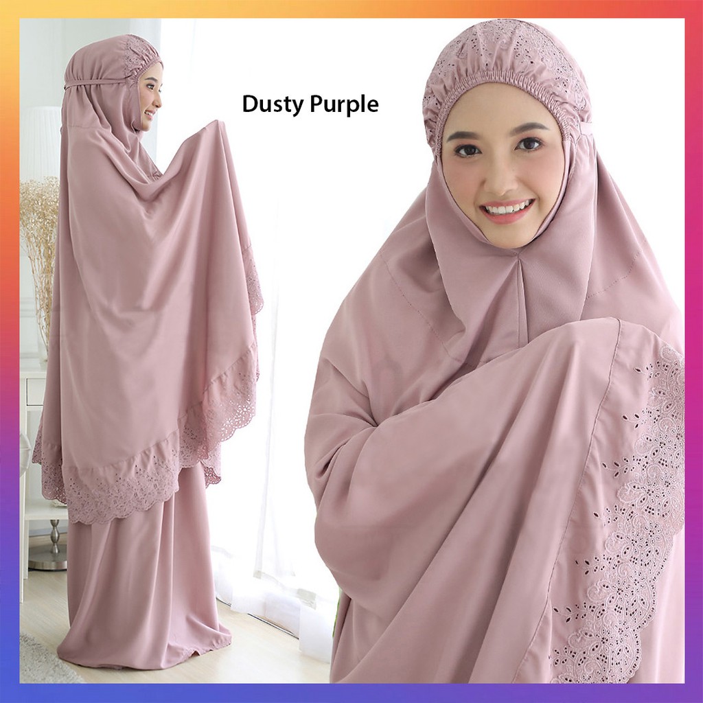 Mukena Siti Khadijah Ungu Tua Dusty  Purple  Katun Bordir 