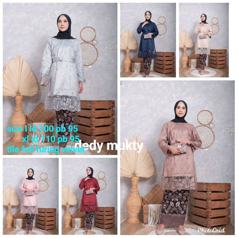 SETELAN KEBAYA TILLE//KEBAYA TULLE WISUDA//KEBAYA ALEXA PENGUIN //KEBAYA TILE FULL FURING VELVET