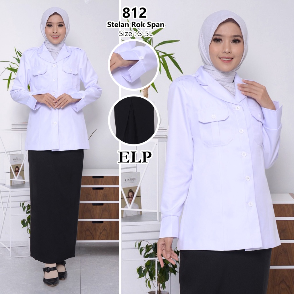 Baju Dinas Putih Wanita Kantong Dada Setelan Rok Span Warna Hitam Blazer Putih Polos Seragam PDH put