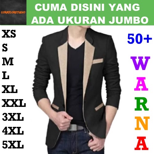 JAS BLAZER TEBAL Pria Cowok Laki JAS BLAZER Resmi Kerja Kantor Kantong Saku HITAM LIS COKLAT SUSU