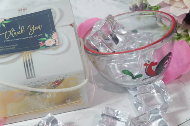 SOUVENIR MANGKOK AYAM KACA BELING KEMAS MIKA