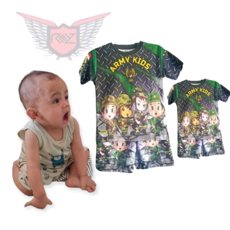 kaos anak full print army kiss premium bhan dry fit
