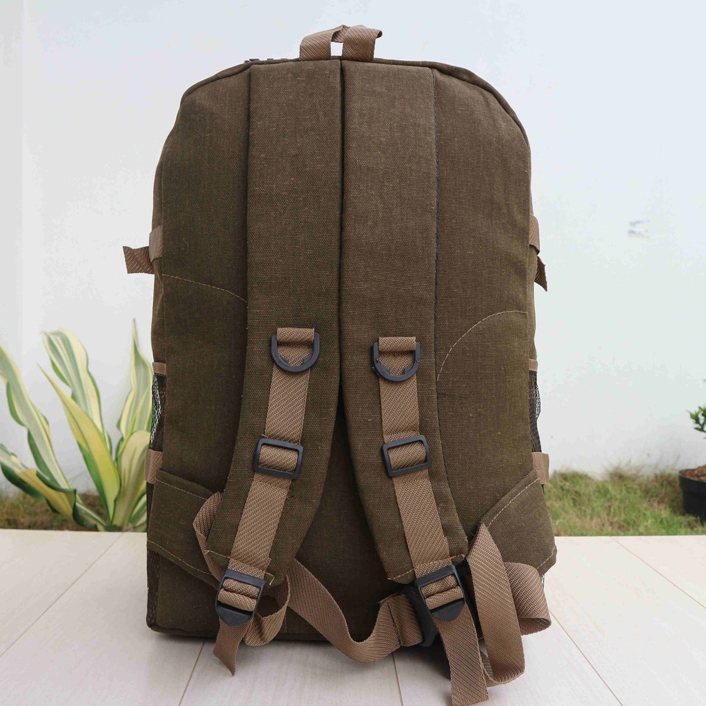 Tas Tebal Ransel Sekolah Kanvas Jahit Coklat Muda Ransel Laptop Bagus Distro Punggung