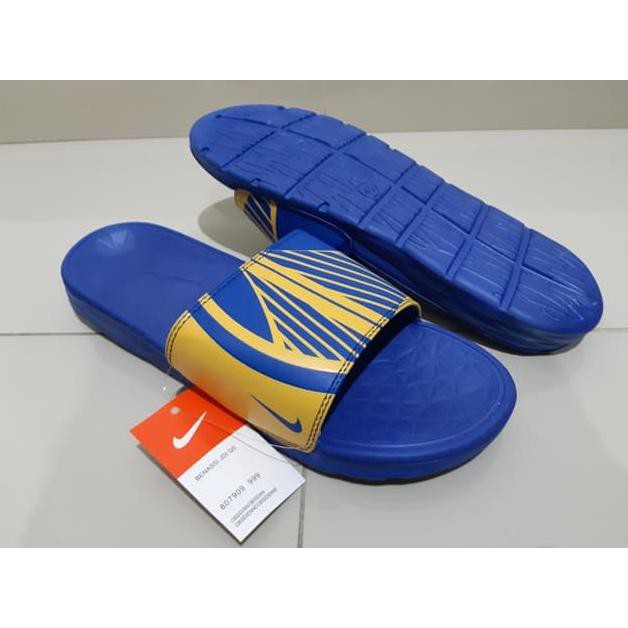 SANDAL PRIA / WANITA / SLIDE NIKE NBA BENASSI GOLDEN STATE WARRIORS BLUE UPPER YELLOW KUALITAS
