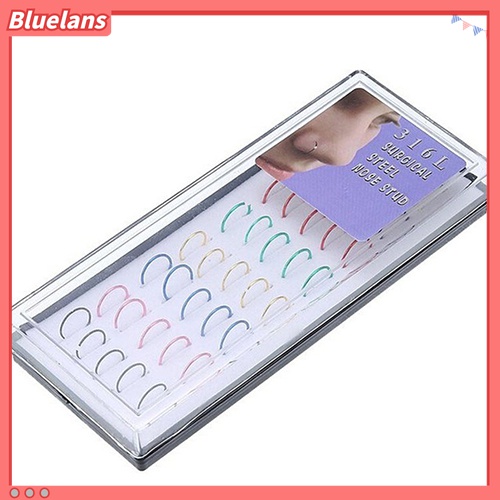 40 Pcs Cincin Hoops Tindik Tubuh Hidung Bahan Stainless Steel Warna Campur