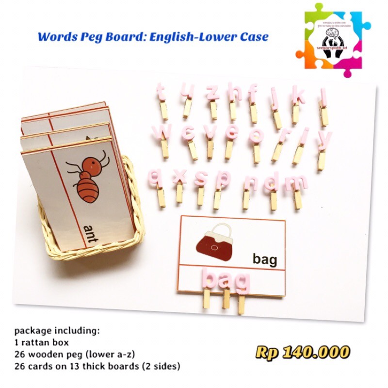 montessori- words peg board:english-lower case