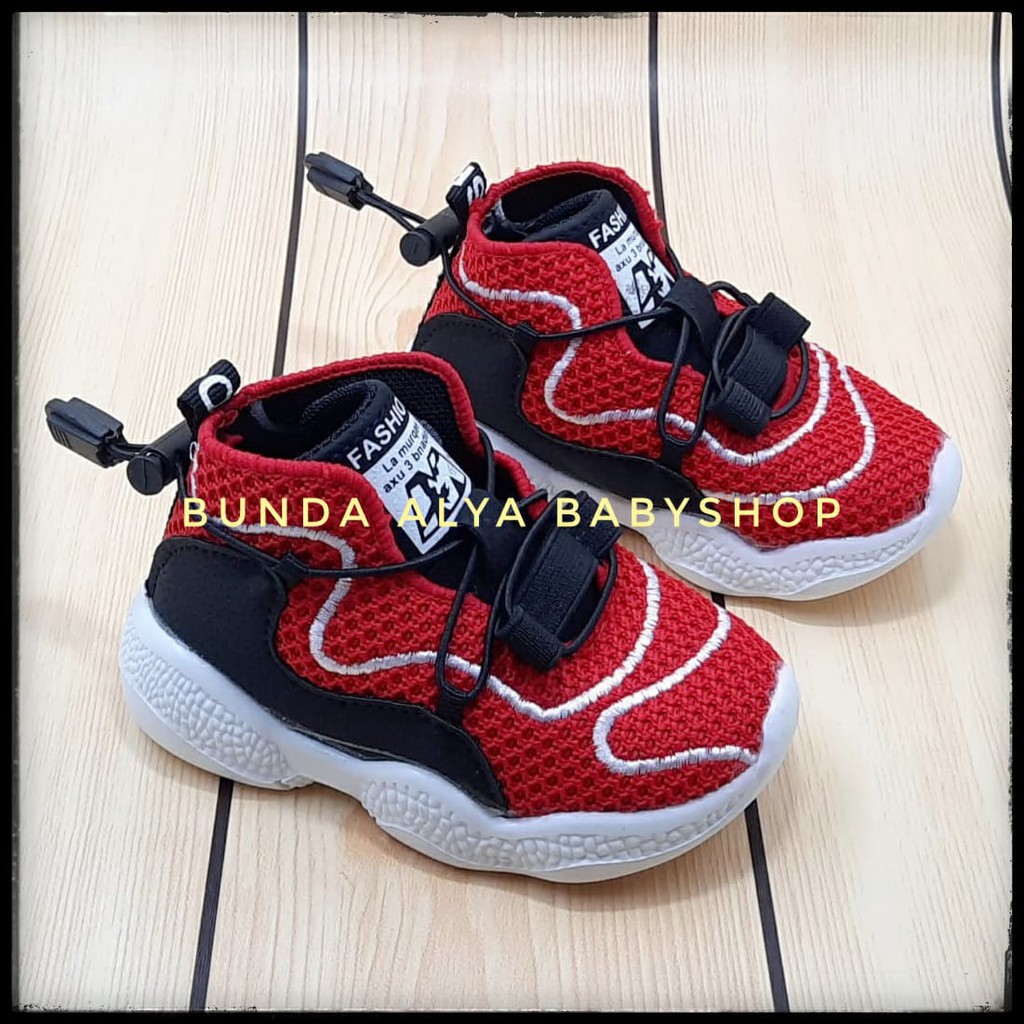 Sepatu Anak Laki Laki IMPORT Usia 1 2 8 9 Tahun MERAH Sneakers Size 21 35 Lentur - Sepatu Anak Sport