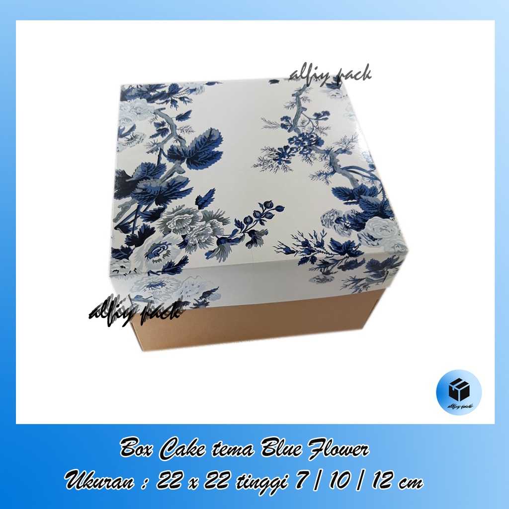 

1pack isi 5pcs BOX CAKE LAPGIT TEMA BLUE FLOWER UKURAN 22x22 CM TINGGI 7 / 10 / 12 CM DUS PACKAGING HAMPERS / PARCEL GIFT BOX