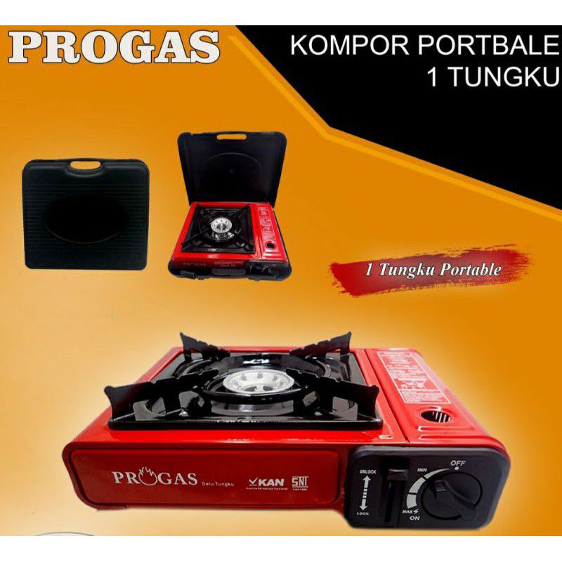 PROGAS  Kompor Gas Piknik  , Kemping , Portable  2 in 1 - Gas Elpiji Dan Gas Kaleng - SNI