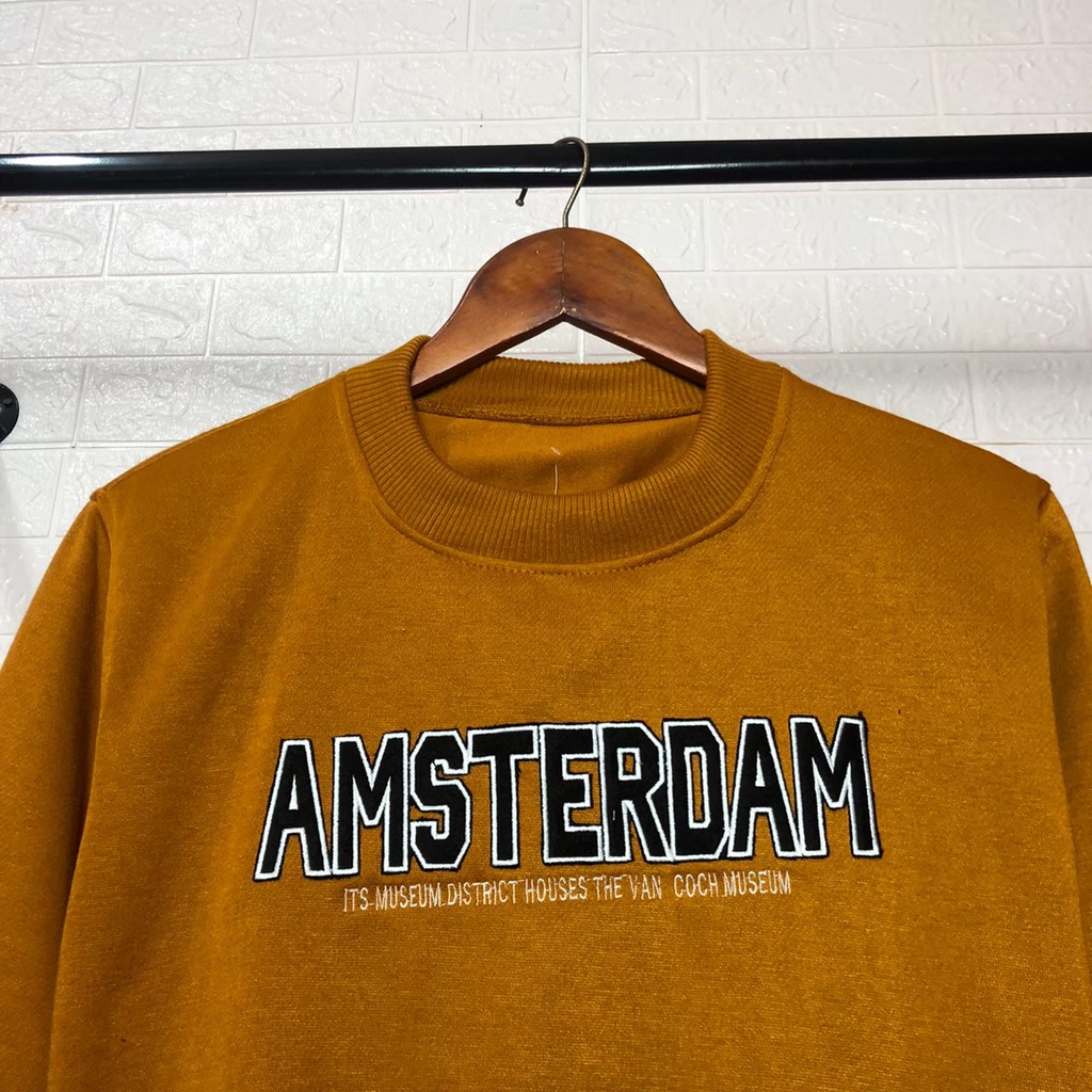 Crewneck Casual Amsterdam Mustard Full Bordir Terbaru