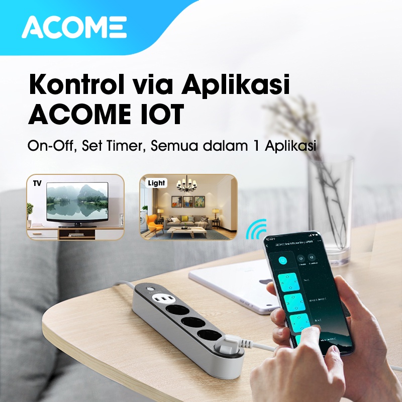 ACOME Smart Power Strip Stop Kontak Colokan Kabel WiFi Garansi Resmi 1 Tahun APS01