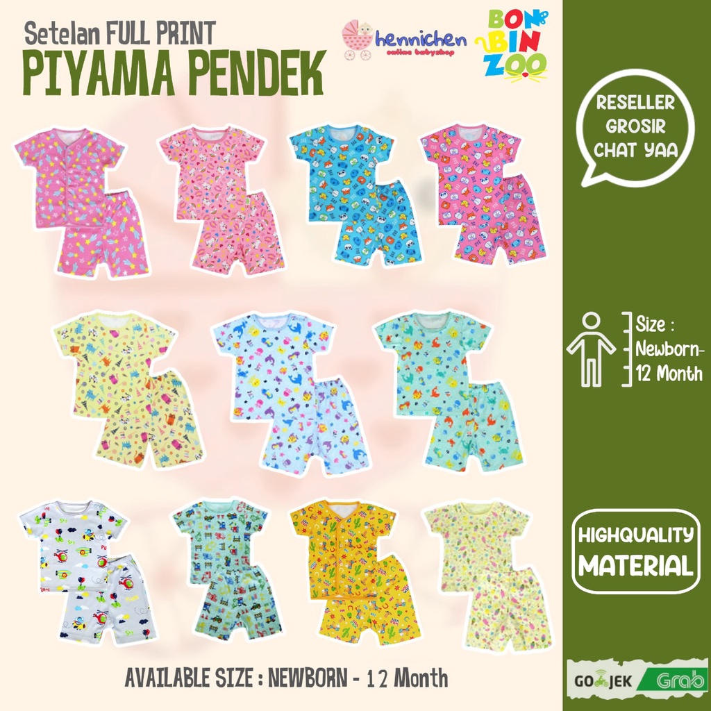 Bonbinzoo Setelan piyama anak Pendek FULL PRINT lembut SNI 0-12 bln setelan baju anak / baju bayi