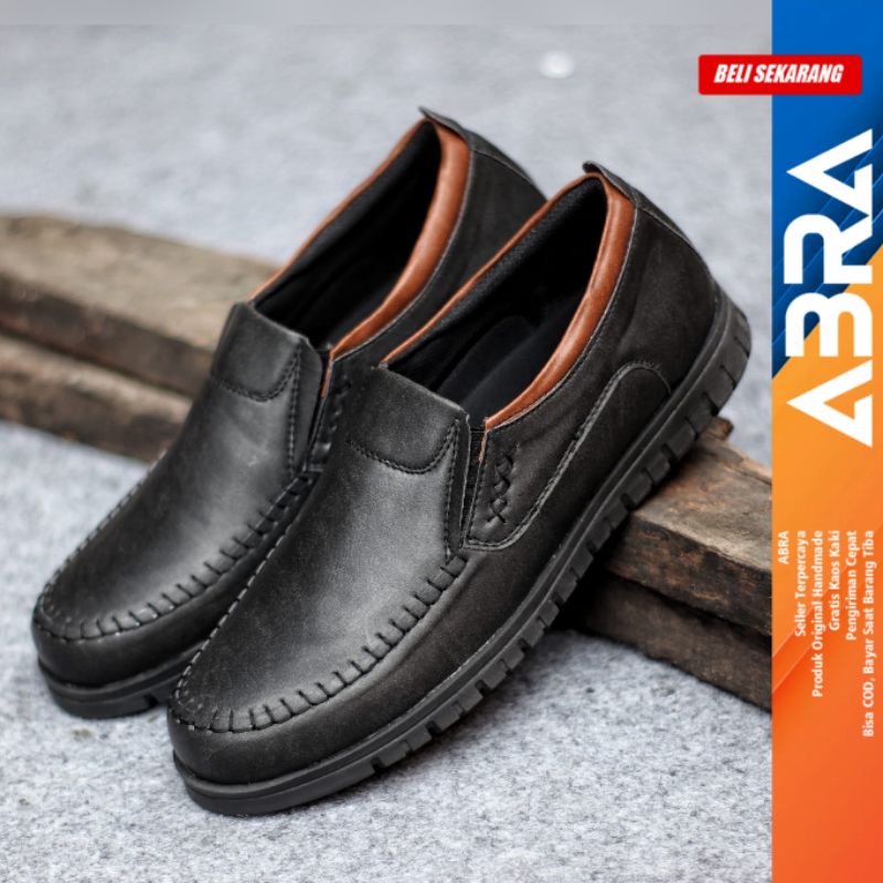 Sepatu Slip On Pria Casual Formal Kulit Pu Kerja Kantor BLENO ABRA