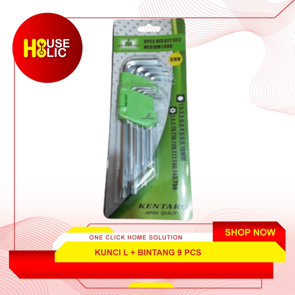 Kunci L + Bintang Set 9 Pcs Kunci L Hex Key Set / Medium Long Kentaro